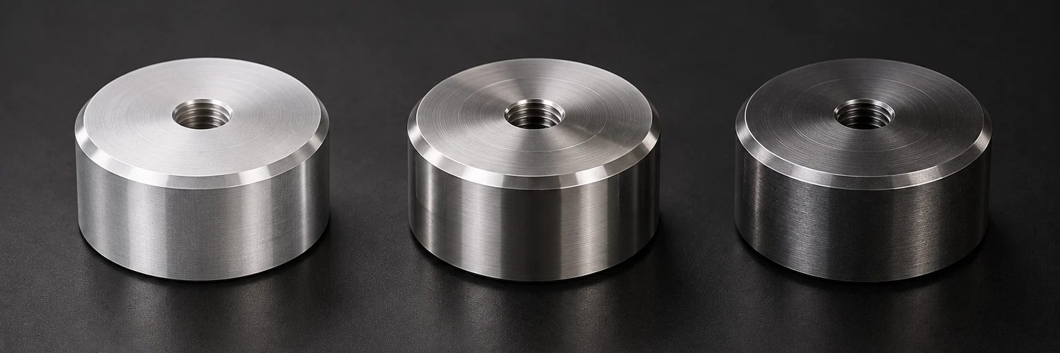 Alüminyum, paslanmaz çelik ve çelikten, aynı geometride CNC ile işlenmiş numuneler